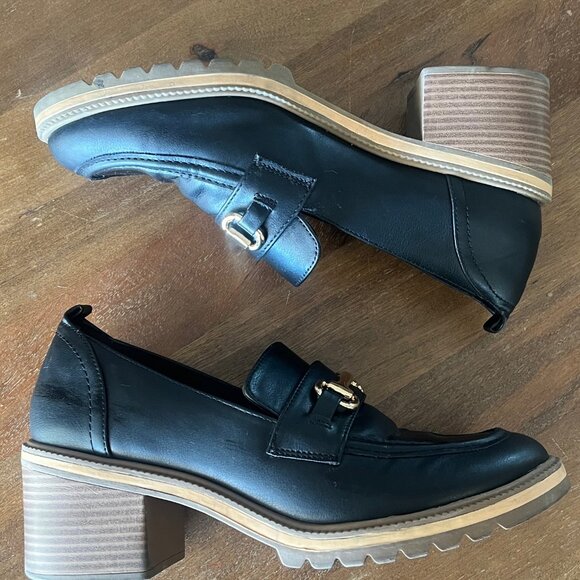 Women’s Time And Tru Memory Foam Platform Loafers Black & Tan Size 10 - Picture 4 of 10